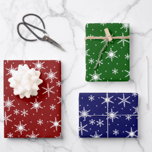 Festive Red Green Winter Snowflake Pattern Wrapping Paper Sheet