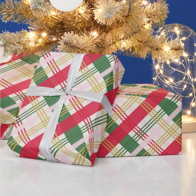 Festive Red Green Yellow Plaid Holiday Christmas Wrapping Paper (Holidays)