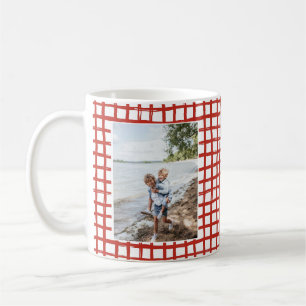 Festive Red Hand Drawn Plaid 2 Photo Coffee Mug