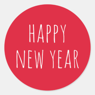 Festive Red Happy New Year Minimalist Cute Party Classic Round Sticker