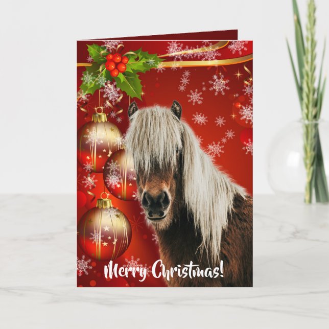 Festive Red Horse Portrait Merry Christmas Card (Front)