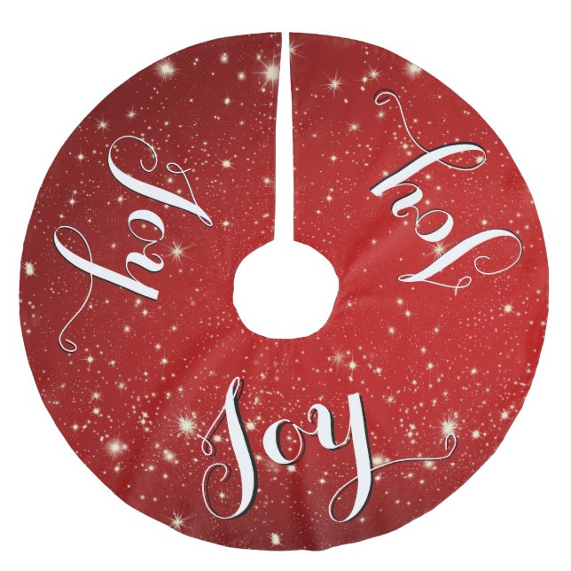 Festive Red, JOY, Christmas Holidays Brushed Polyester Tree Skirt (Front)