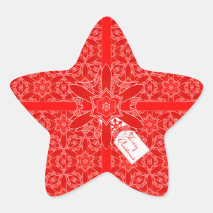 Festive Red Lace Christmas Star Star Sticker