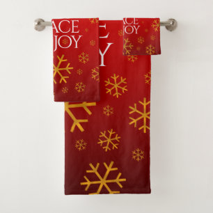 Festive Red Love, Peace, and Joy with Snowflakes Bath Towel Set