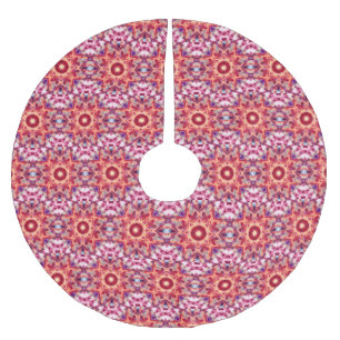 Festive Red Maximalist Christmas Star Pattern Brushed Polyester Tree Skirt