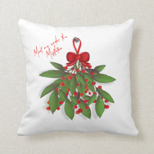 Festive Red Meet Me Under the Mistletoe Christmas Throw Pillow