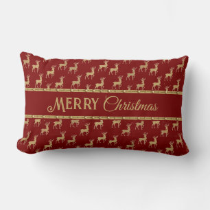 Festive Red Merry Christmas Deer Decorative Pillow
