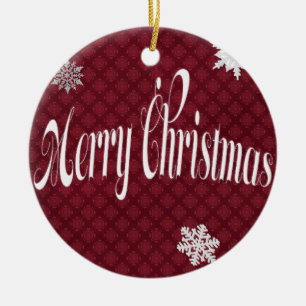 Festive Red Merry Christmas Embellished Decorative Ceramic Ornament
