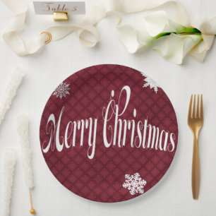 Festive Red Merry Christmas Embellished Decorative Paper Plate