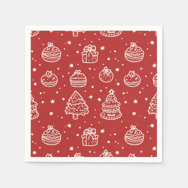 Festive Red Minimal Holiday Christmas Cookie  Napkin (Front)