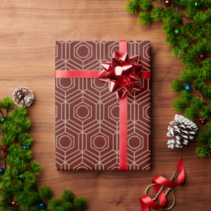 Festive Red Modern Art Deco Gold Pattern 110 Wrapping Paper