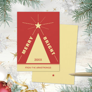 Festive Red Modern Geometric Christmas Tree Holiday Card
