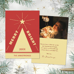 Festive Red Modern Geometric Christmas Tree Holiday Card