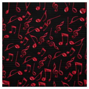 Festive Red Music Notes On Black or Your Colour Fabric