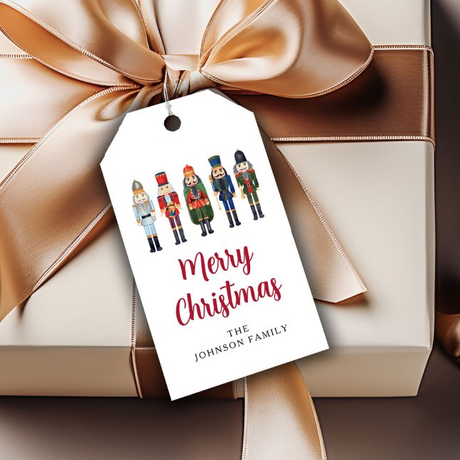 Festive Red Nutcracker Christmas  Gift Tags (Red Cute Nutcracker Merry Christmas Gift Tags)