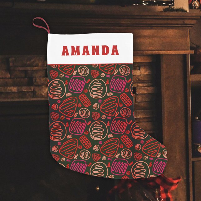 Festive Red One Line Artistic Drawing Pattern Name Small Christmas Stocking (Creator Uploaded)