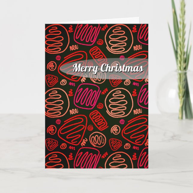 Festive Red One Line Artistic Pattern Christmas  Holiday Card (Front)