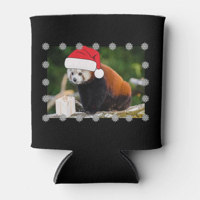 Festive Red Panda Christmas Can Cooler (Front)