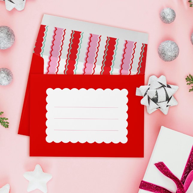 Festive Red Pink and Mint Scallop Detail Holiday Envelope (Creator Uploaded)