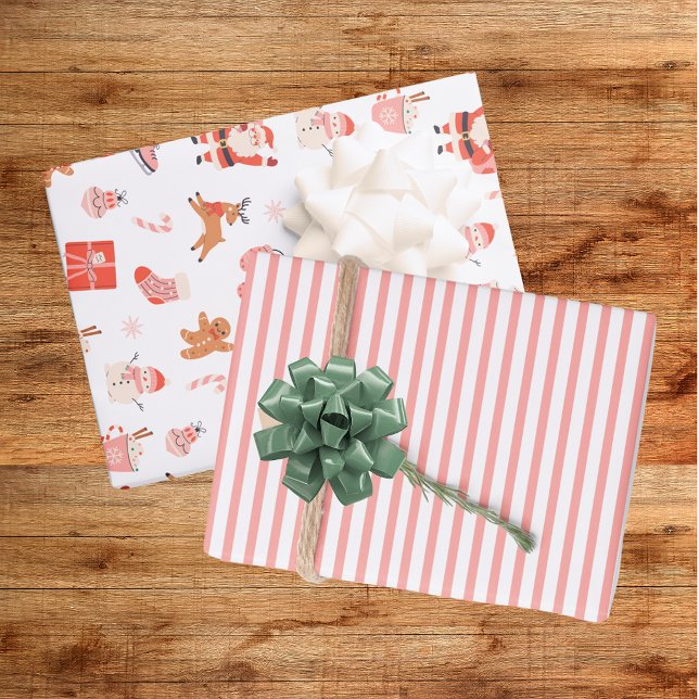 Festive Red Pink Christmas Wrapping Paper Sheet (Creator Uploaded)