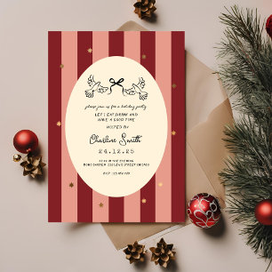 Festive Red Pink Striped Holiday Party Invitation