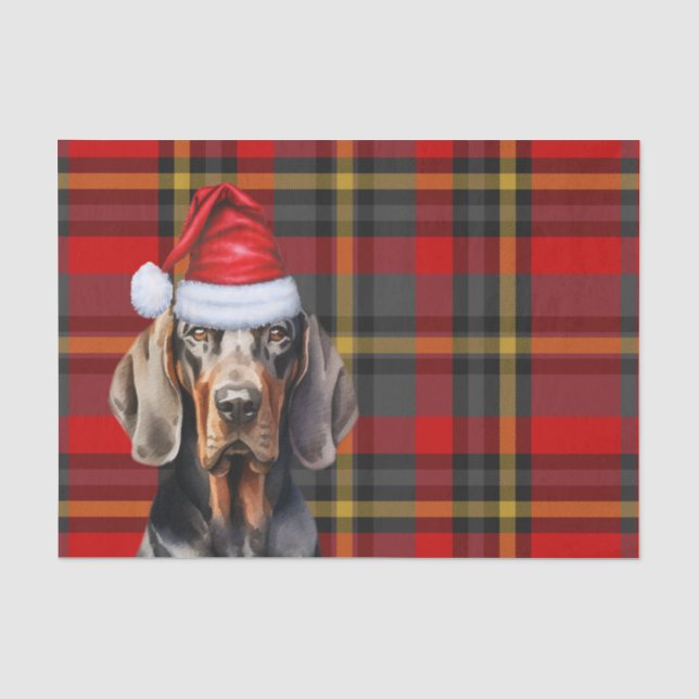 Festive Red Plaid and BT Coonhound Christmas Tissue Paper (Front)