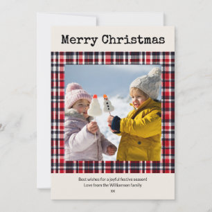 Festive Red Plaid Custom Photo Christmas Holiday Card
