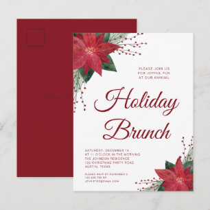 Festive Red Poinsettia Christmas Brunch Invitation Postcard