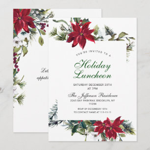 Festive Red Poinsettia Christmas Holiday Luncheon Invitation