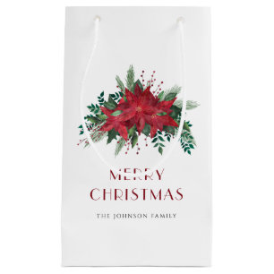 Festive Red Poinsettia Floral Christmas Small Gift Bag