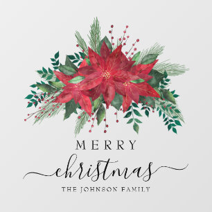 Festive Red Poinsettia Floral Merry Christmas Window Cling