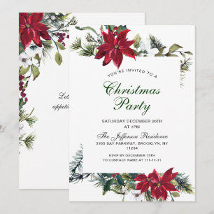 Festive Red Poinsettia Holiday Christmas Party Invitation