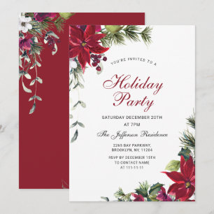 Festive Red Poinsettia Holiday Christmas Party Invitation
