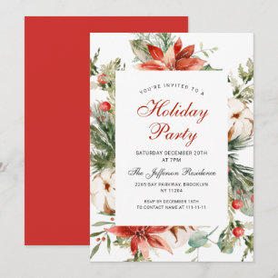 Festive Red Poinsettia Holiday Christmas Party Invitation