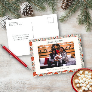 Festive Red Poinsettia Holiday Photo Postcard