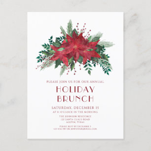 Festive Red Poinsettias Holiday Brunch Invitation