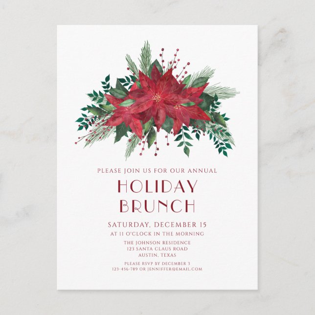 Festive Red Poinsettias Holiday Brunch Invitation (Devant)