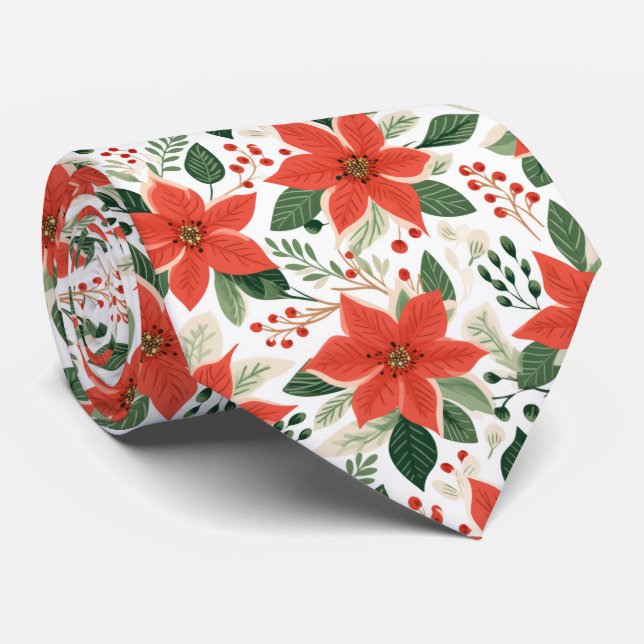 Festive Red Poinsettias Tie (Rolled)