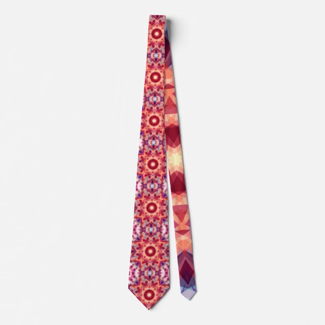 Festive Red Purple Yellow Geometric Christmas Star Tie (Front)