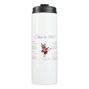 Festive Red Reindeer 2025 Custom Calendar Thermal Tumbler