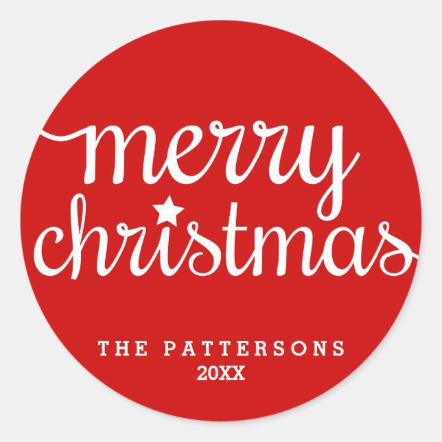 Festive Red Round Merry Christmas Sticker (Front)