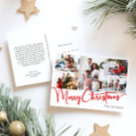 Festive Red Script Merry Christmas five photo Holiday Postcard<br><div class="desc">Celebrate the season with this festive red script Merry Christmas five photo holiday postcard featuring a touch of elegant charm. The chic design showcases a simple red-and-white colour palette, evoking the cozy spirit of winter. Its modern and unique appeal and rustic wording create a perfect balance between seasonal and contemporary....</div>