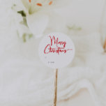 Festive Red Script Merry Christmas Gift Classic Round Sticker<br><div class="desc">Celebrate the season with this festive red script Merry Christmas gift classic round sticker featuring a touch of elegant charm. The chic design showcases a simple red-and-white colour palette, evoking the cozy spirit of winter. Its modern and unique appeal and rustic wording create a perfect balance between seasonal and contemporary....</div>