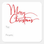 Festive Red Script Merry Christmas To From Square Sticker<br><div class="desc">Celebrate the season with this festive red script Merry Christmas to from square sticker featuring a touch of elegant charm. The chic design showcases a simple red-and-white colour palette, evoking the cozy spirit of winter. Its modern and unique appeal and rustic wording create a perfect balance between seasonal and contemporary....</div>