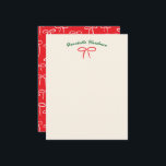 Festive Red Simple Bow n Name Personal Stationery Card<br><div class="desc">A pattern of simple and sweet hand-drawn bows on festive cherry red give this flat personal stationery notecard a carefree and cheerful air, perfect for winter holiday correspondence and post-Christmas thank you notes or as a hostess gift. Personalize the forest green name text with your own message or name for...</div>