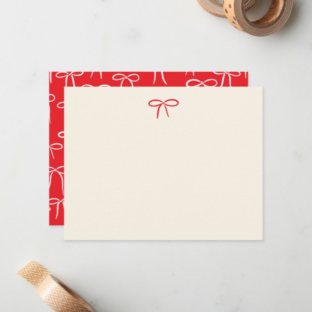 Festive Red Simple Bow Personal Stationery Card (Front/Back In Situ)