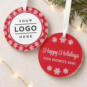 Festive Red Snowflake Business Logo Corporate Ornament
