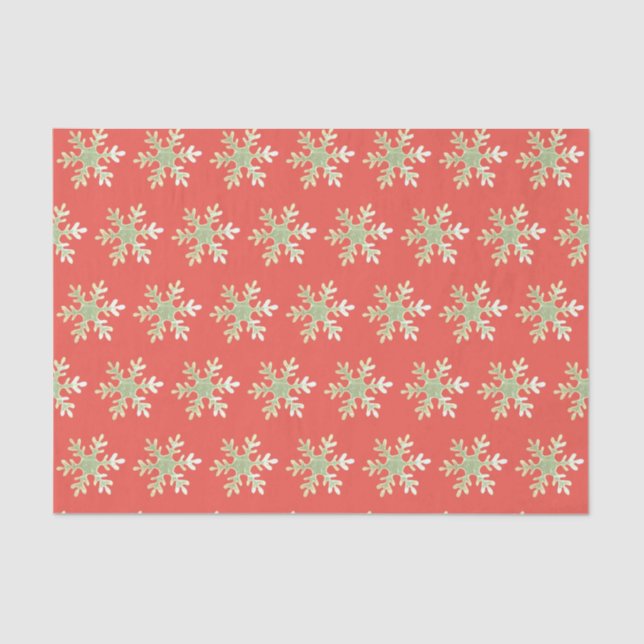 Festive Red Snowflake Pattern Christmas Holiday Tissue Paper (Front)