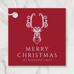 Festive Red Stag Merry Christmas  Favour Tags