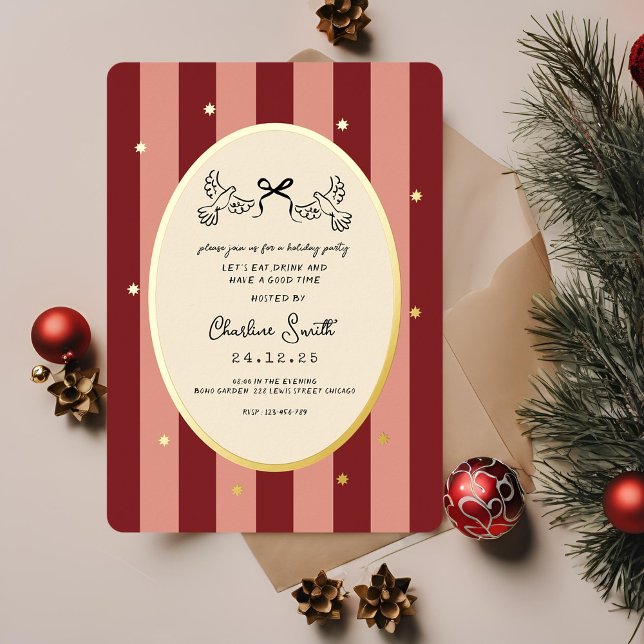 Festive Red Striped Holiday Party Invitation (Créateur téléchargé)